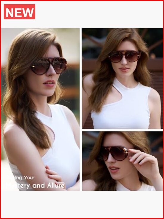Oversized Aviator Sunglasses for Women Retro UV400 Protection